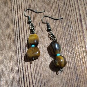 ***5 For $20***Tigers Eye Nugget and Blue Beaded Earrings,  Handmade Earrings